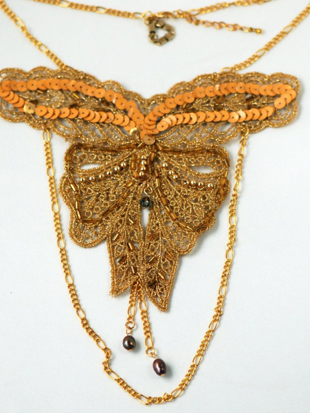 Golden bridal sequin necklace - Sequin and gloden lace beaded - eco-friendly